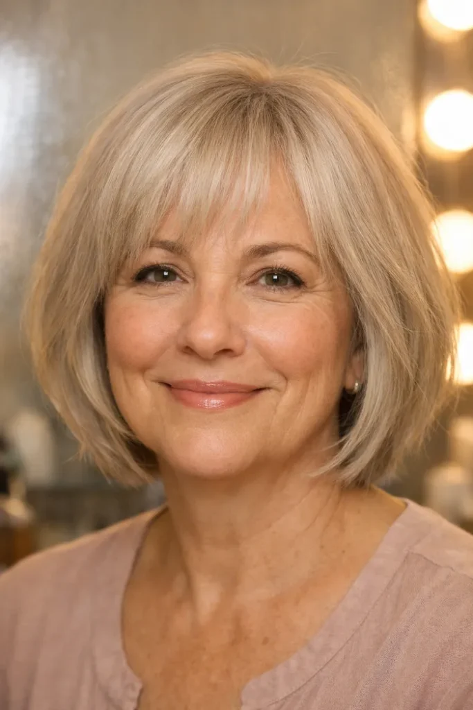 Rounded bob haircut with airy bangs